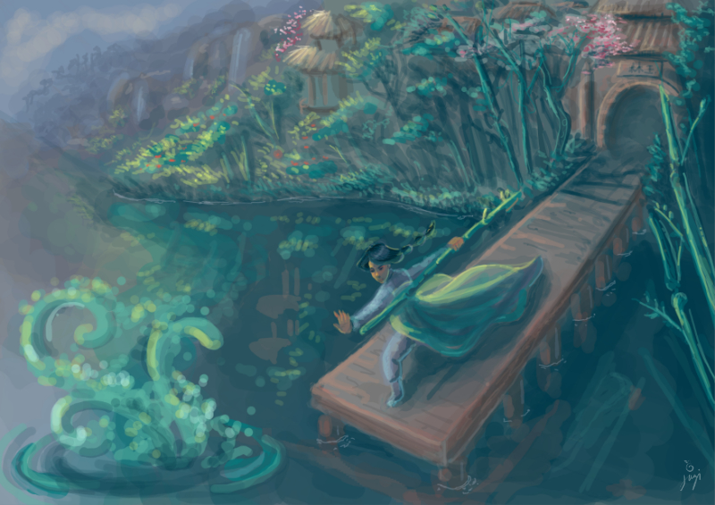 Orannah practicing water cultivation on the Bamboo Pier