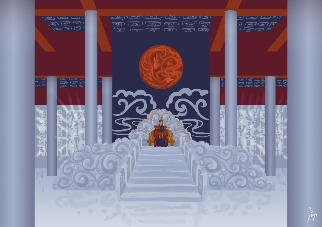 Euan sitting on throne at the end of Sunrise Hall