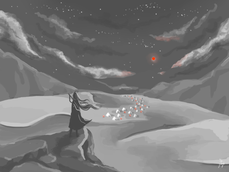 Hyuse staring upon the Gray Waste beneath the stars